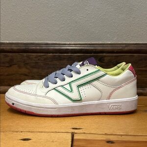 Vans White Sneakers with Green and Pink Highlights